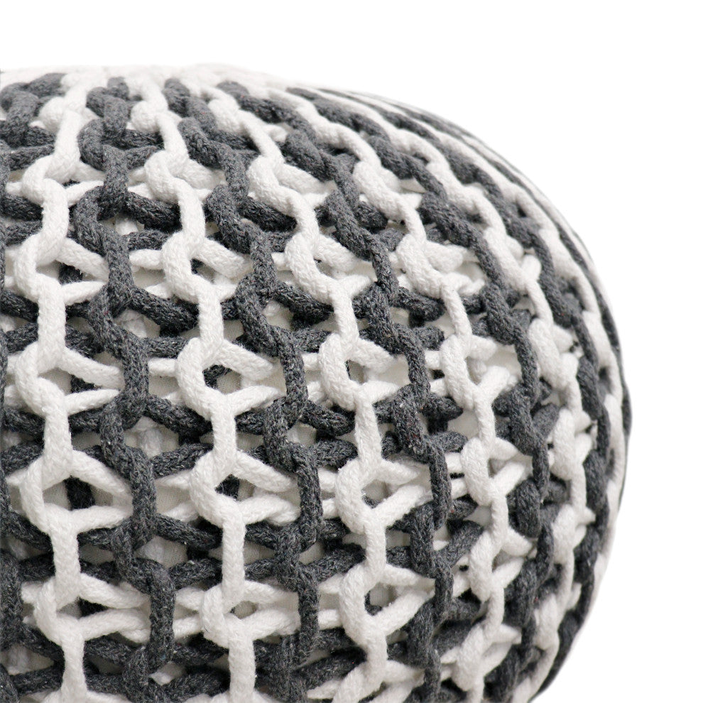 Pasargad Home Santorini Cotton Pouf, Ivory and Grey