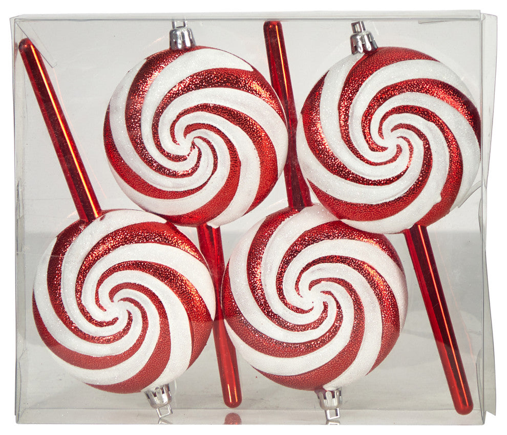 7" Candy Cane Lollipop Holiday Deluxe Christmas Shatterproof Ornament Set of 4