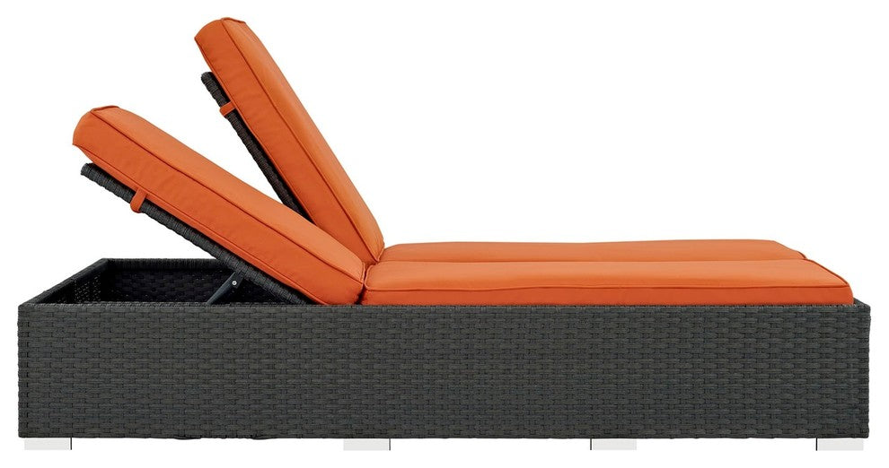 Modern Contemporary Urban Outdoor Patio Chaise Lounge Chair, Orange, Rattan