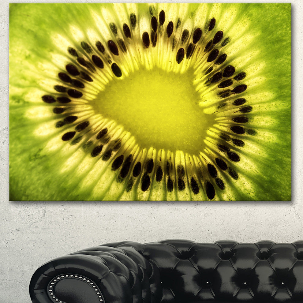 Green Kiwi Seeds and Inside Pattern, Contemporary Canvas Art Print, 40"x30"