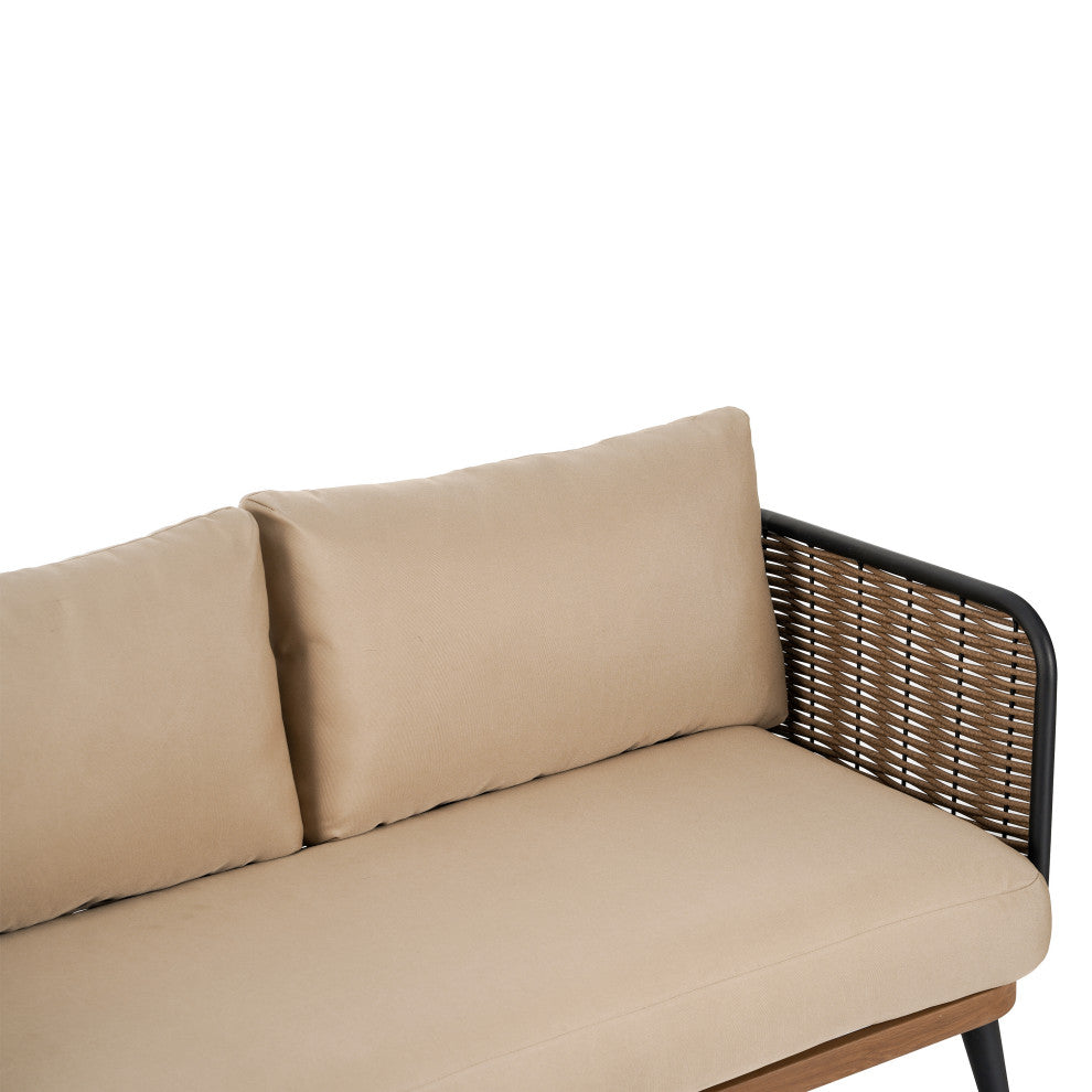 GDF Studio Outdoor Wicker Loveseat With Water-Resistant Cushions, Brown/Beige