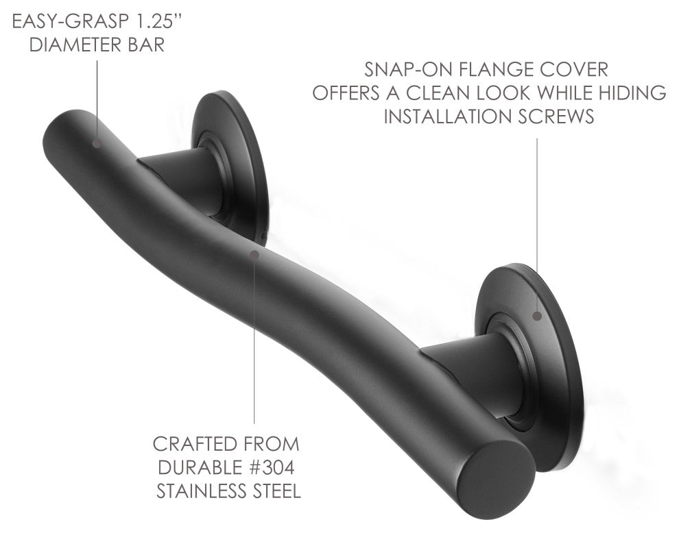 Wave Design Shower Grab Bar, Matte Black, 36"