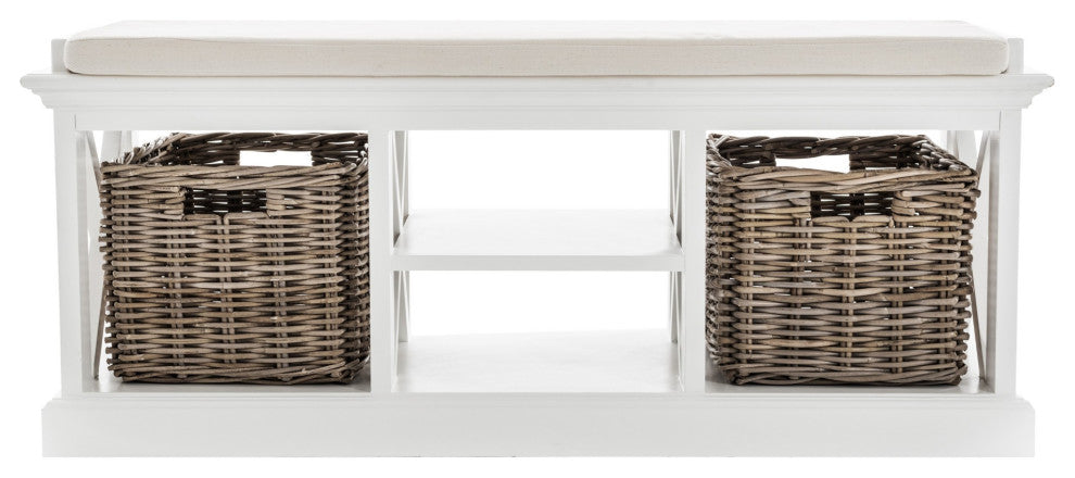 Classic White Bench and Basket Set