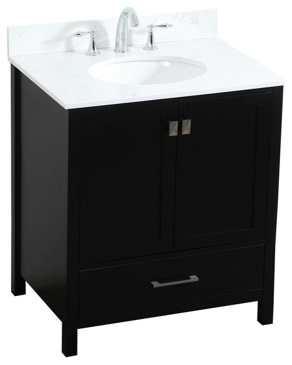 Iris Single Bathroom Vanity, Black, 30", With Backsplash