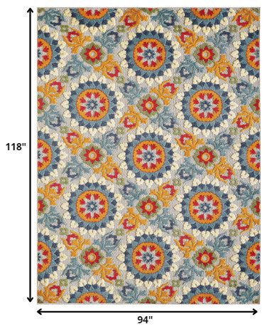 8"x10" Orange Floral Lattice Indoor Outdoor Area Rug