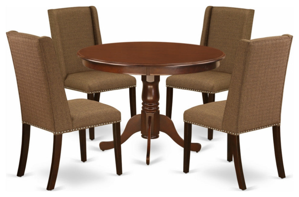 5Pc Dining Set 4 Upholstered Chairs, Table Hardwood Structure Mahogany Finish