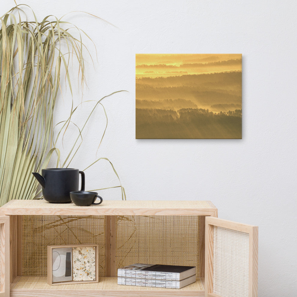 Golden Mist Valley - Hills & Mountain Range Landscape Canvas Prints, 16" X 20"