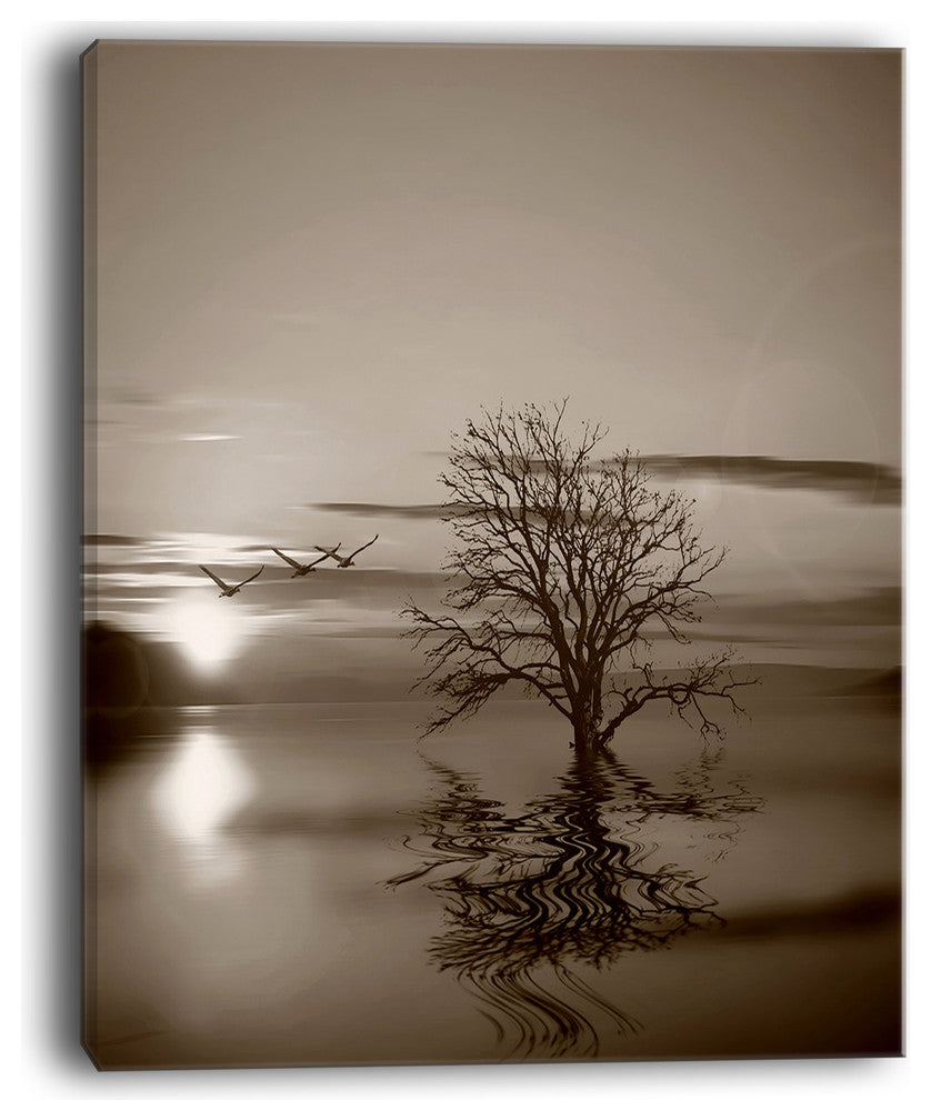 "Flying Birds And Lonely Tree" Wall Art Landscape, 12"x20"