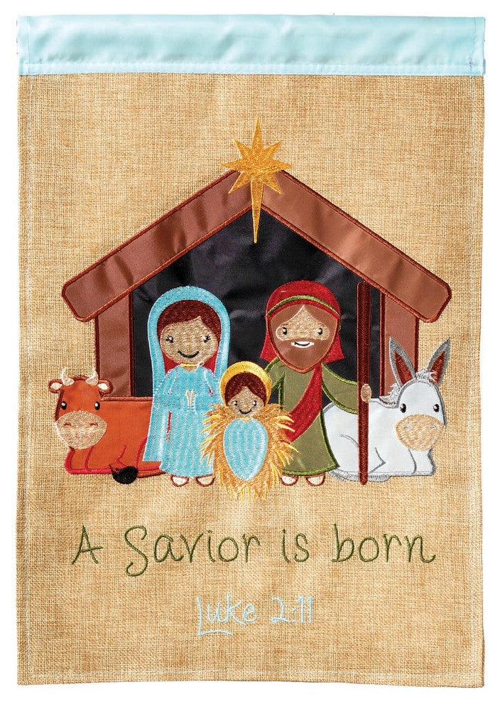 Flag  Double Applique  Nativity In Creche Burlap  Garden