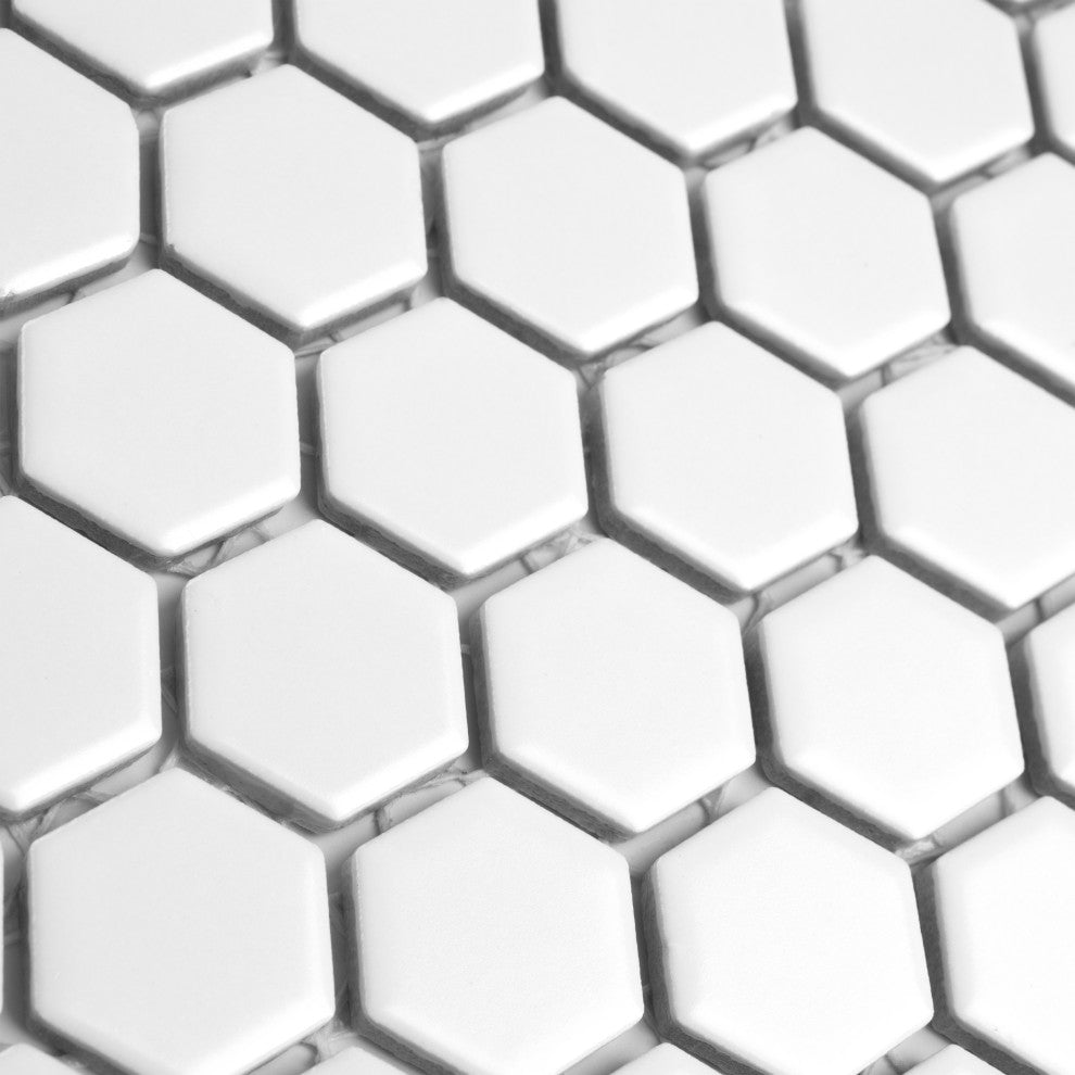 Metro 1" Hex Porcelain Mosaic Floor and Wall Tile, White
