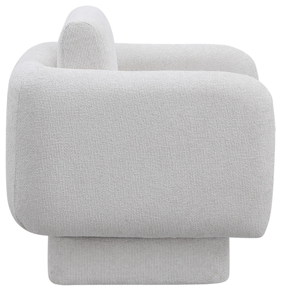 Alessandra Cream Chenille Fabric Swivel Accent Chair, Cream
