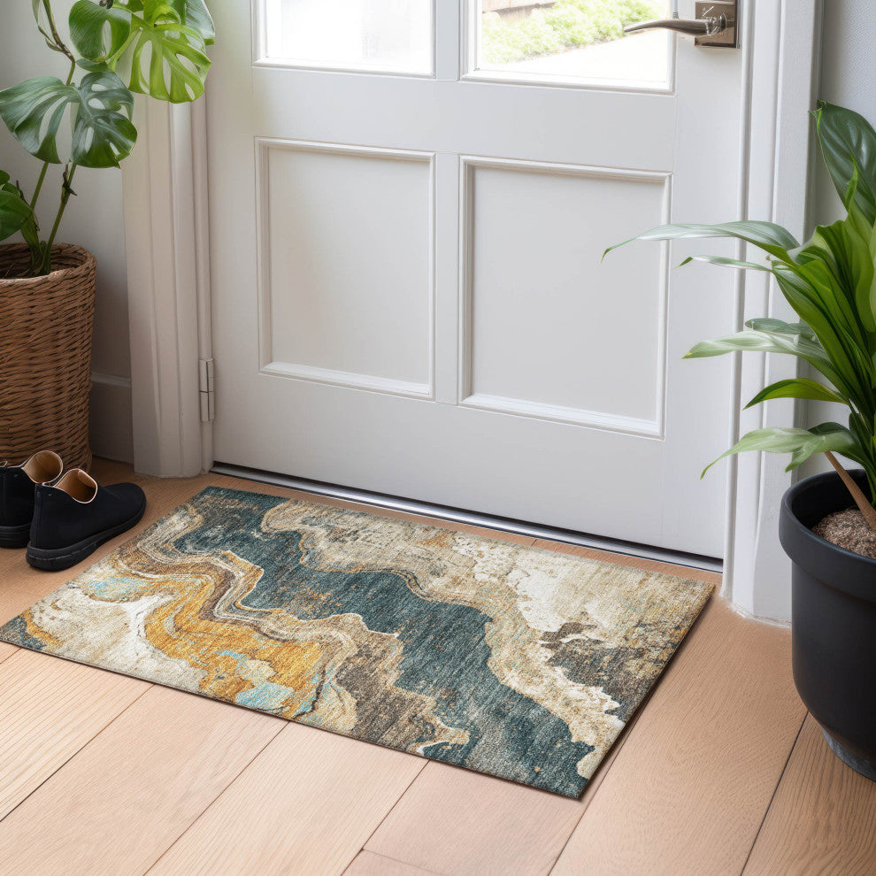 Machine Washable Indoor/Outdoor Chantille ACN1907 Wheat 1'8" x 2'6" Rug