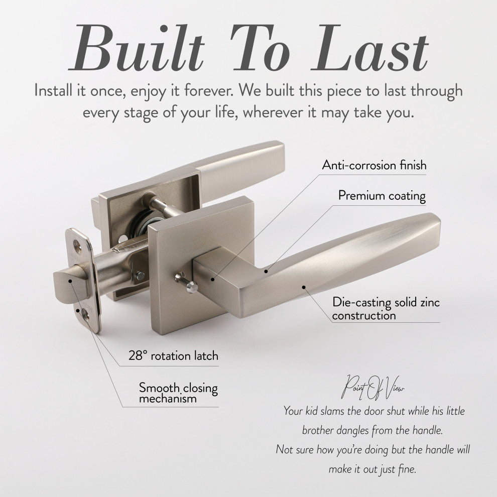 Modern Heavy Duty Designer Interior Door Lever - Convex Collection, Satin Nickel, Double Dummy