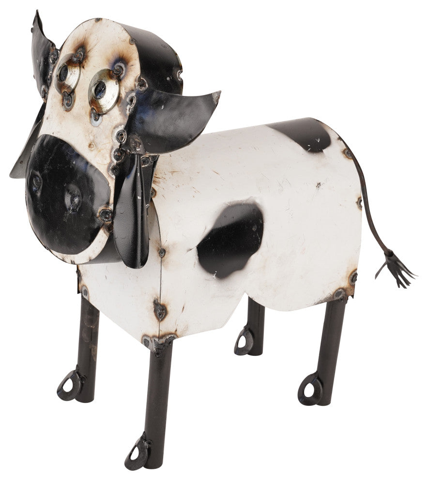 Recycled Metal Cow, Small, Black and White-Small