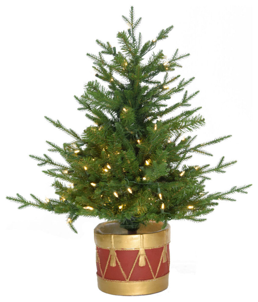 3' Adirondack Pre Lit Potted Christmas Tree Decor With Warm White LED Lights, Warm White Led Lights