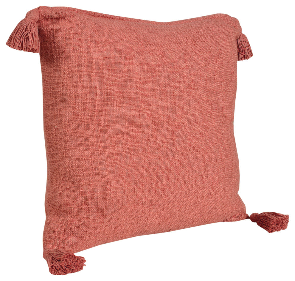 Ox Bay Handwoven Red/Orange Solid Organic Cotton Pillow Cover, 20"x20"