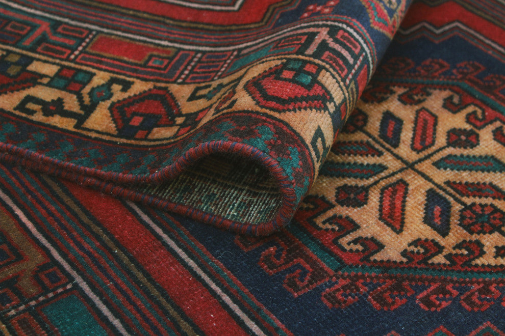 Fine Vintage Distressed Carolynn Navy/Red Runner, 3'3x10'5