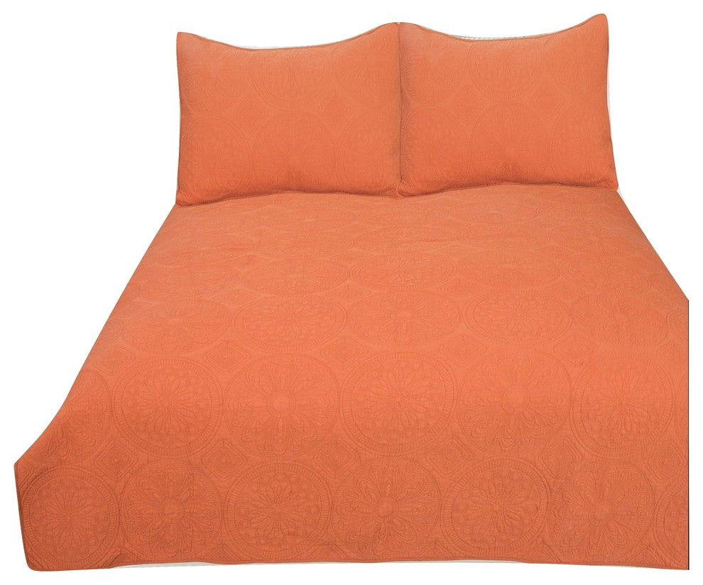Tache Tuscany Sunrise Orange Floral Bedspread, Full