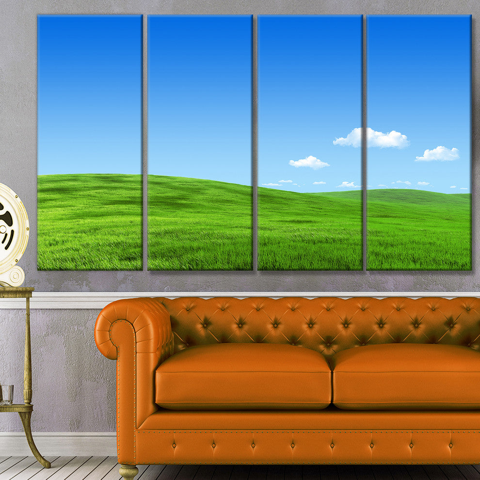 Calm Green Meadow, Landscape Canvas Art Print, 48"x28", 4 Panels
