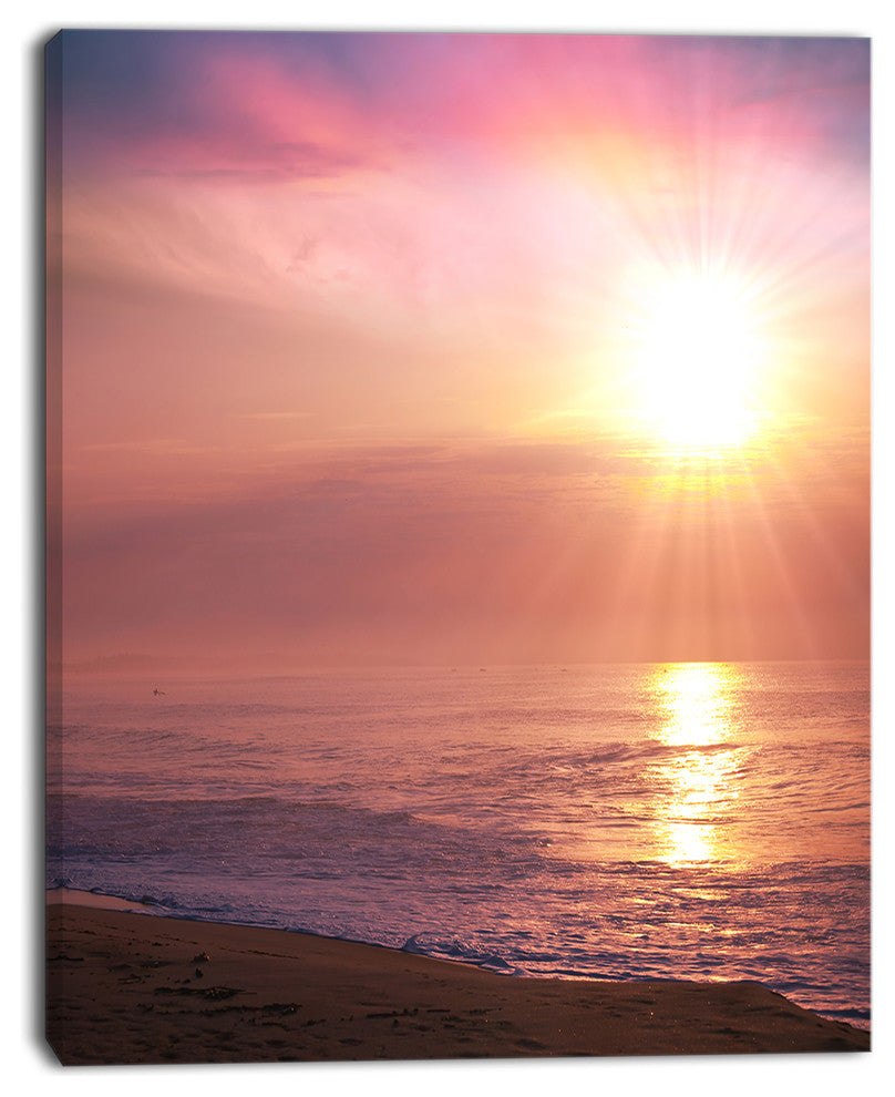 Purple Tinged Seashore At Sunset, Seashore Canvas Art Print, 30"x40"
