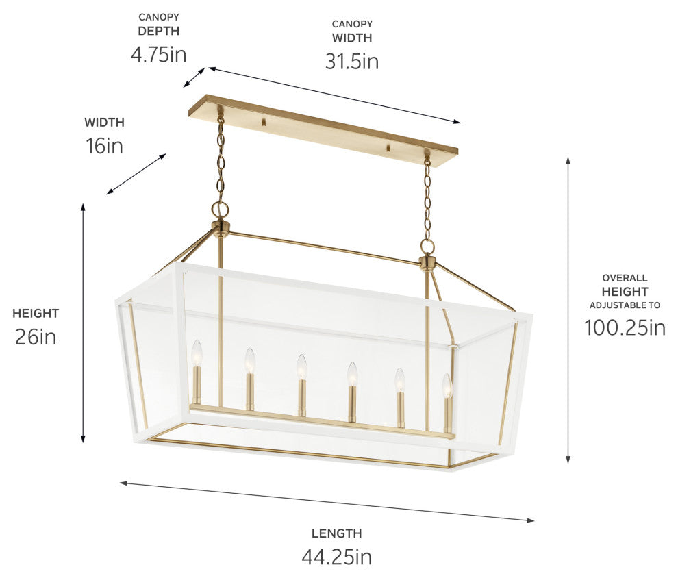 Delvin 44" 6 Light Chandelier With Clear Glass, Champagne Bronze and White
