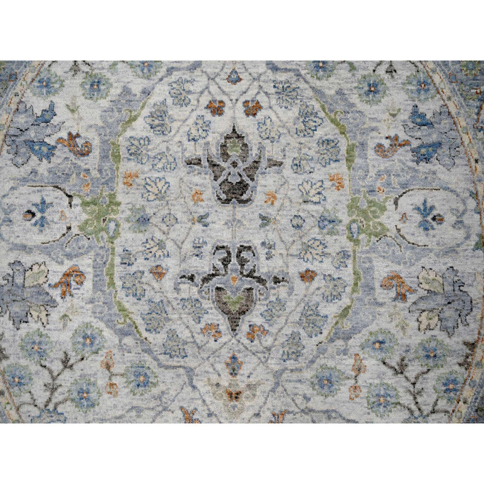 Light Gray Oushak Denser Weave Wool Round Hand Knotted Oriental Rug  5'x5'