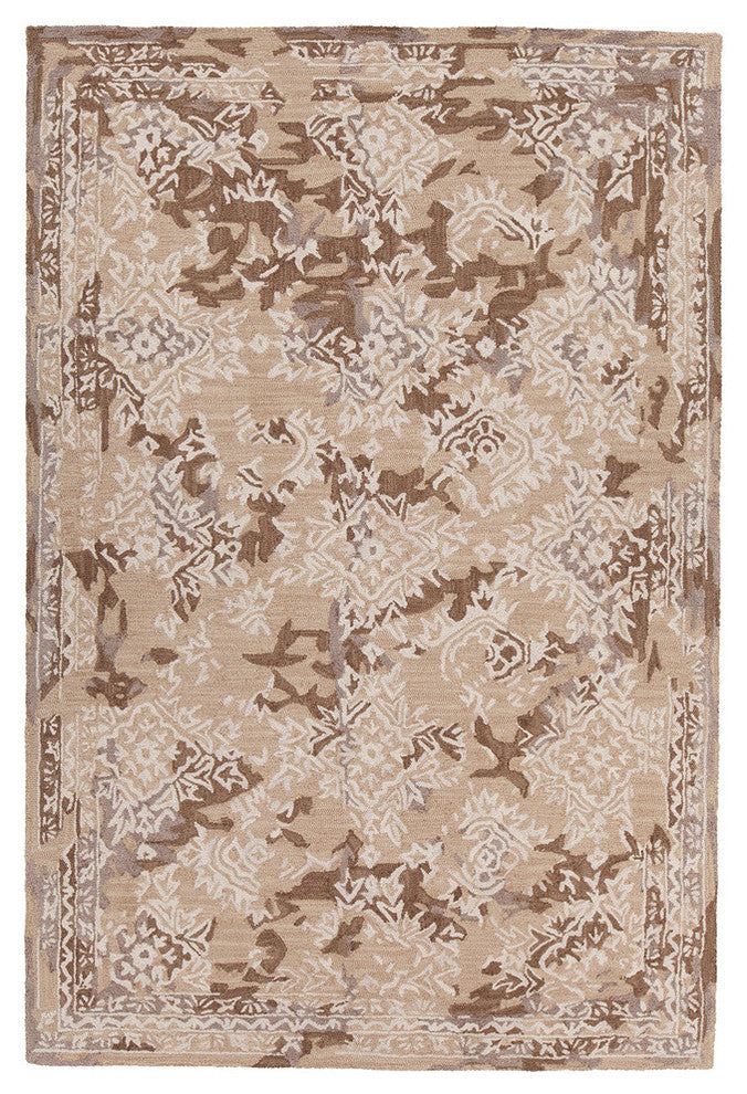 Zyana Hand Tufted Rectangle Area Rug, 5' x 7'1/2", Brown/Tan/White