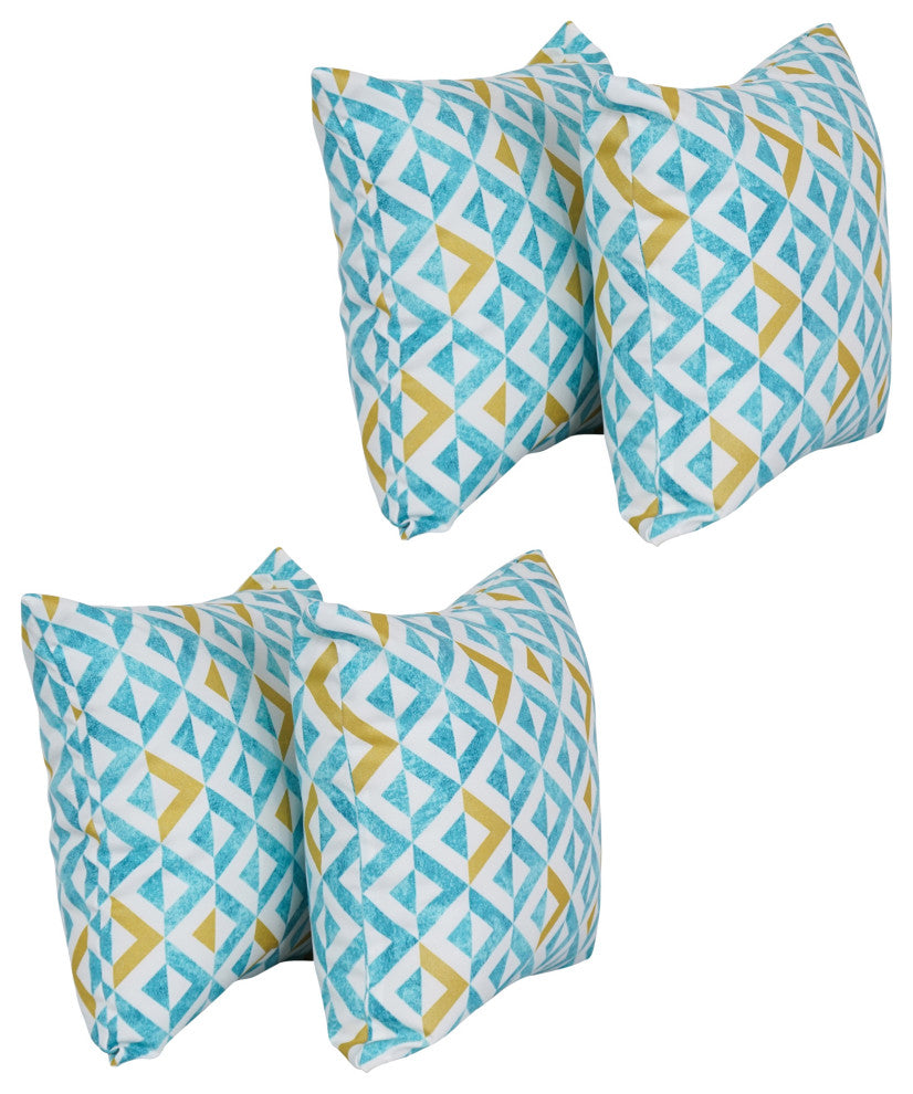 17" Square Polyester Outdoor Throw Pillows, Set of 4, Tropez Turquoise