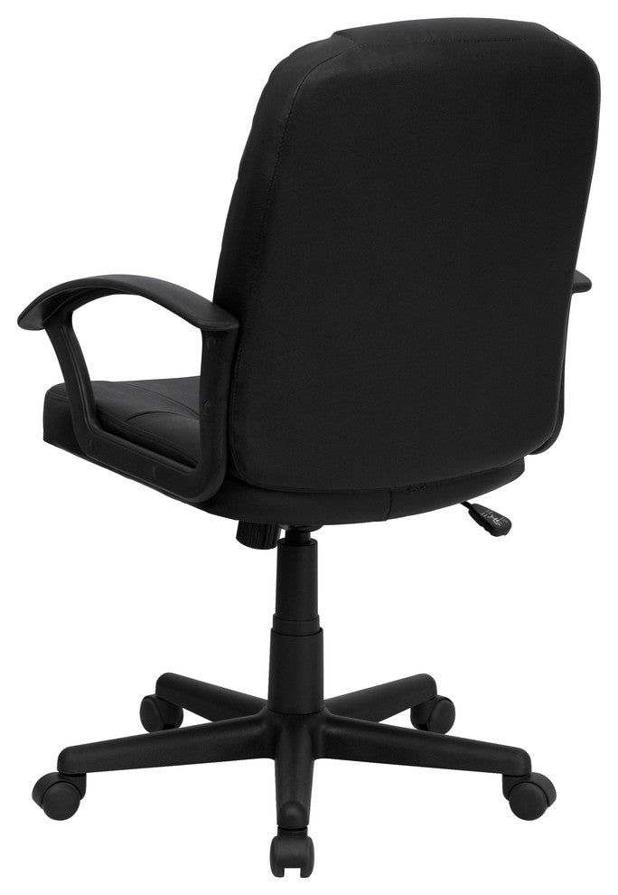 Mid-Back Black Leather Executive Swivel Chair with Arms