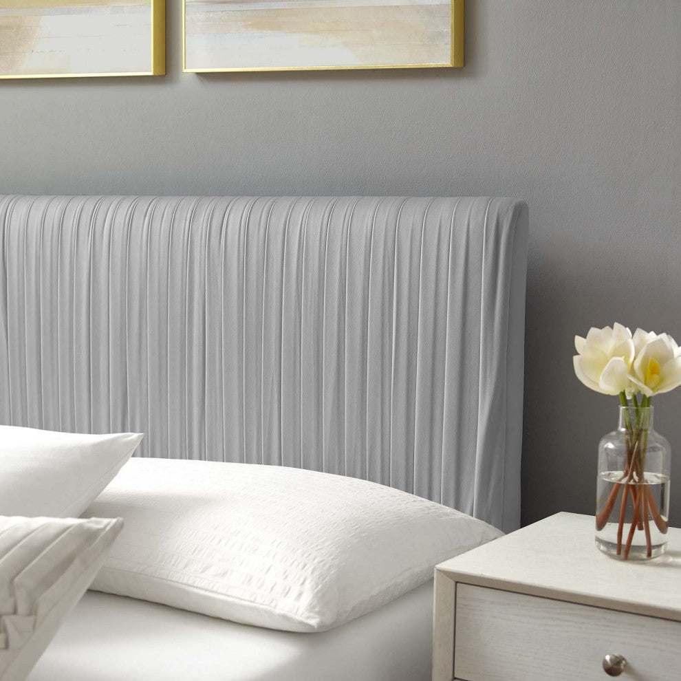 Platform Bed Frame, Queen Size, Velvet, Light Gray, Modern Contemporary