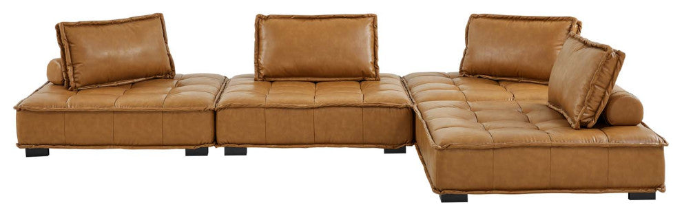 Saunter Tufted Vegan Leather Vegan Leather 4-Piece Sectional Sofa Tan