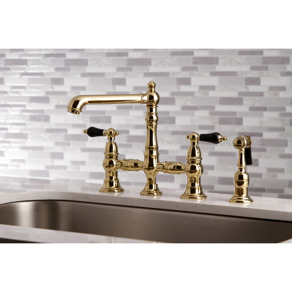 KS7272PKLBS Duchess Bridge Kitchen Faucet With Brass Sprayer, Polished Brass
