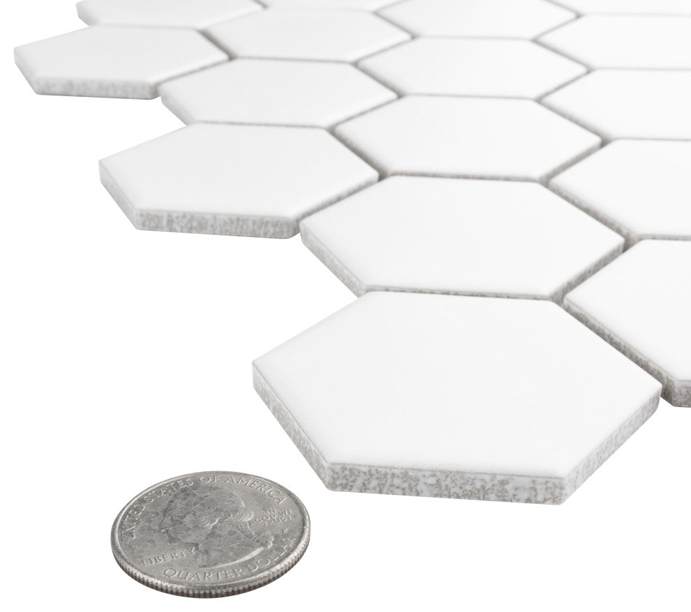 Metro 2" Hex Matte White Porcelain Floor and Wall Tile