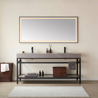 Horizontal Rectangular LED Wall Mount Bathroom Mirror, Black, 72"