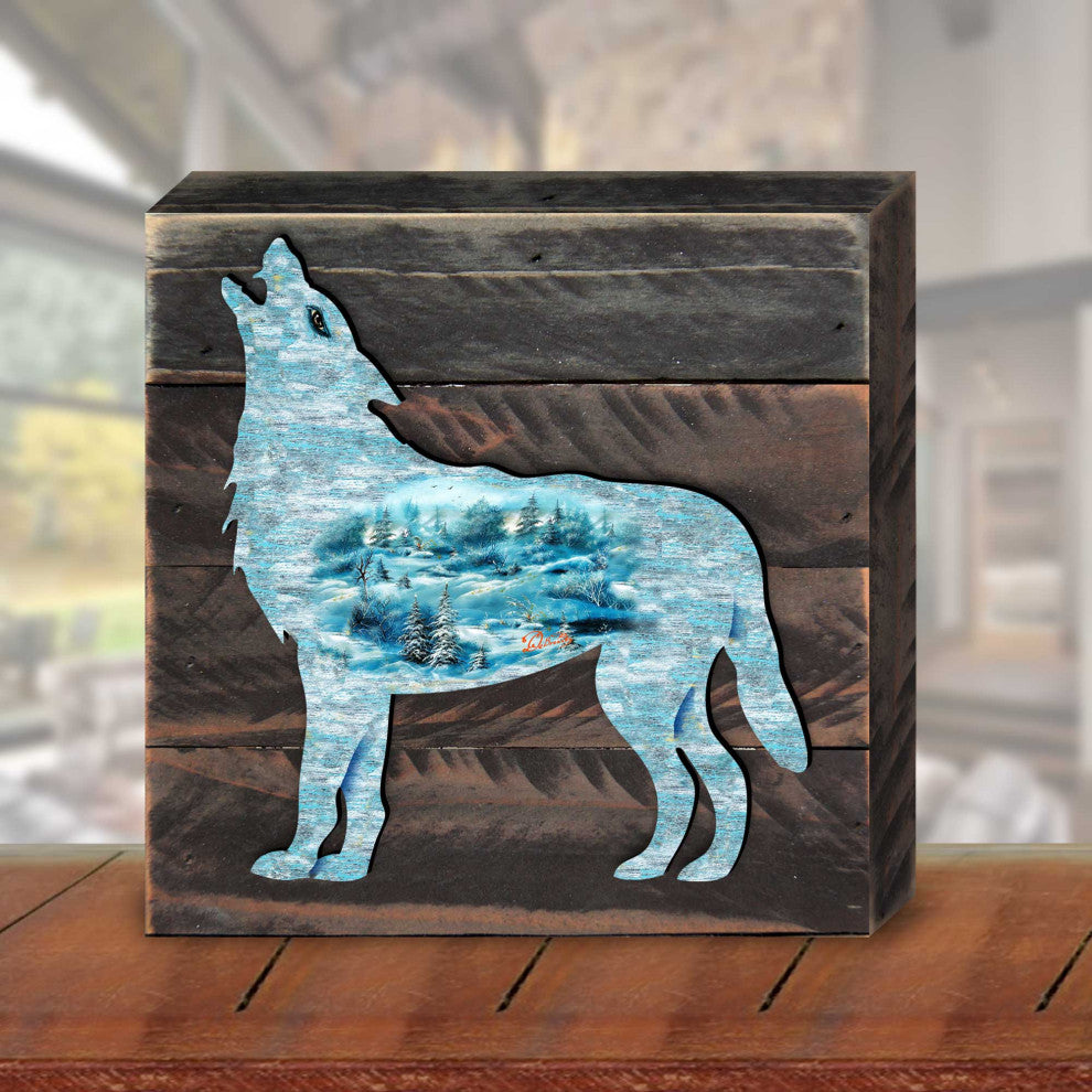 Winter Landscape Wolf Wooden Decor