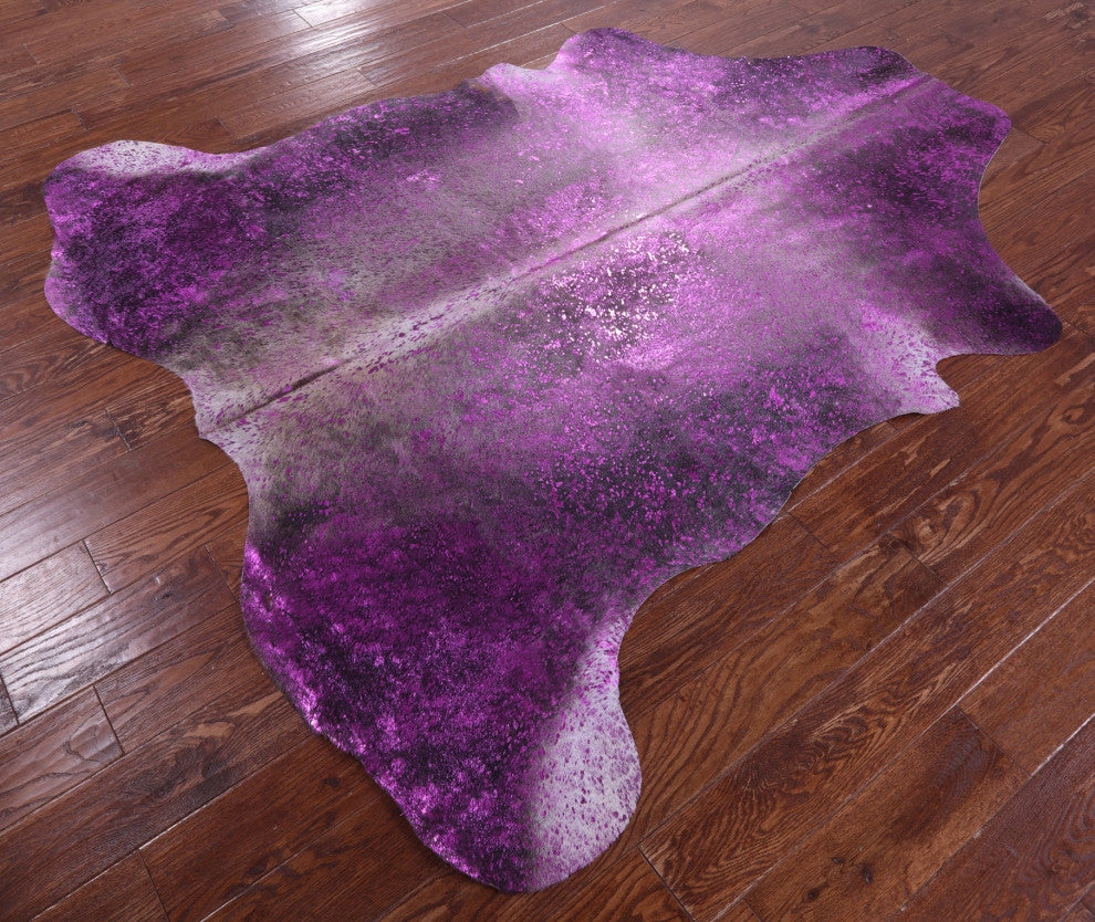 6' 10" X 6' 5" Pink Metallic Cowhide Rug C2134