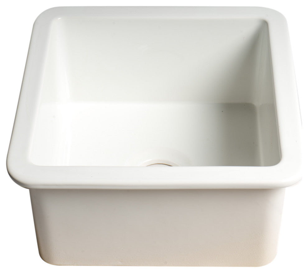 ALFI brand ABF1818S-W White Square 18" x 18" Undermount Fireclay Prep Sink