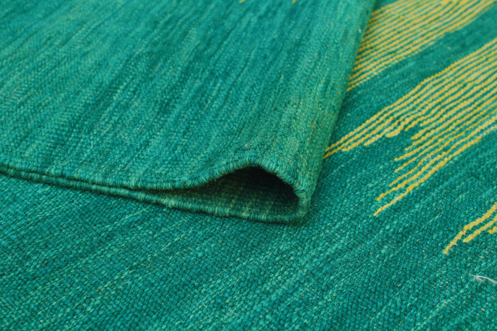 Modern Flatweave Aubriell Green/Gold Rug, 5'8x7'8