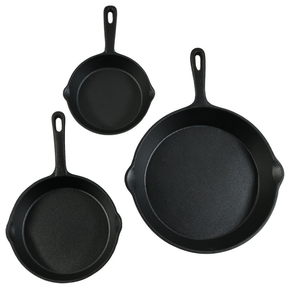 Sunnydaze Cast Iron Skillet Set - 3-Piece Pre-Seasoned Fry Pan - 6", 7" and 10"