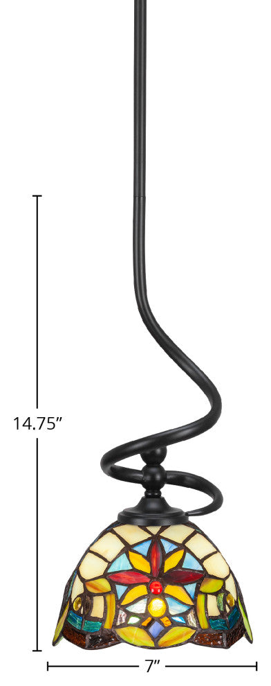 Capri 1-Light Mini Pendant with Hang Straight Swivel, Matte Black/Earth Star Art