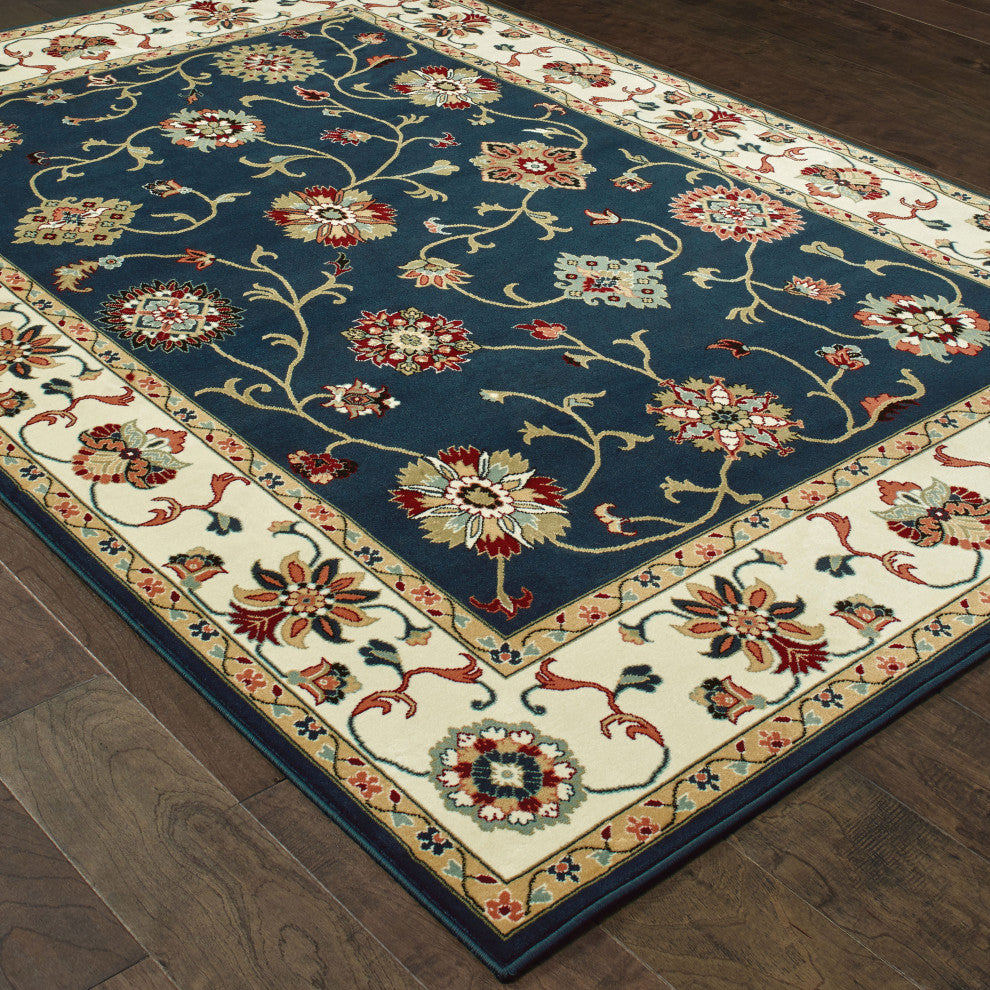 Karaman Floral Traditional Navy/ Ivory Area Rug, 1'10"x3'
