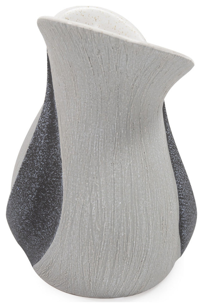 Modern Organic Two Tone Gray Speckle Low Ceramic Vase