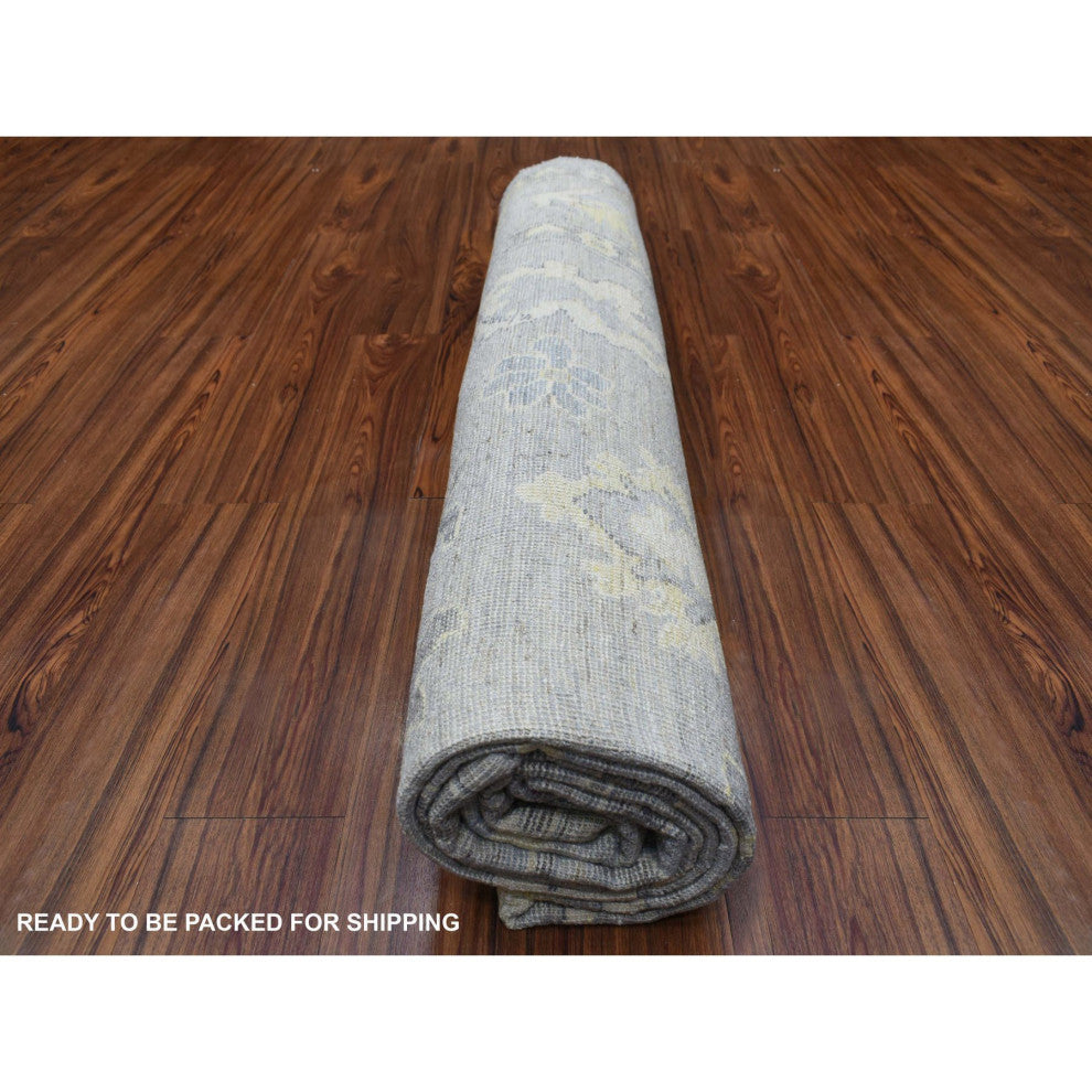 Hand Knotted, Gray, Afghan Angora Ushak and Soft Wool Oriental Rug, 8'0" x 9'10"