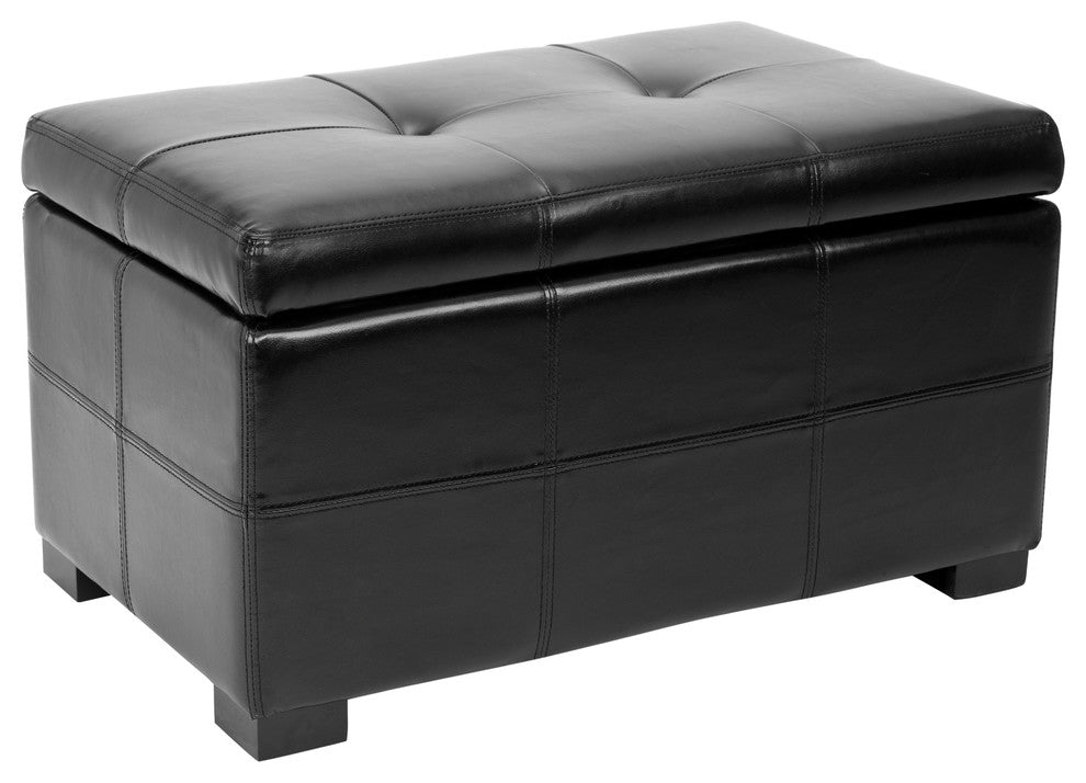 Safavieh Maiden Tufted Storage Bench, Small, Black Leather