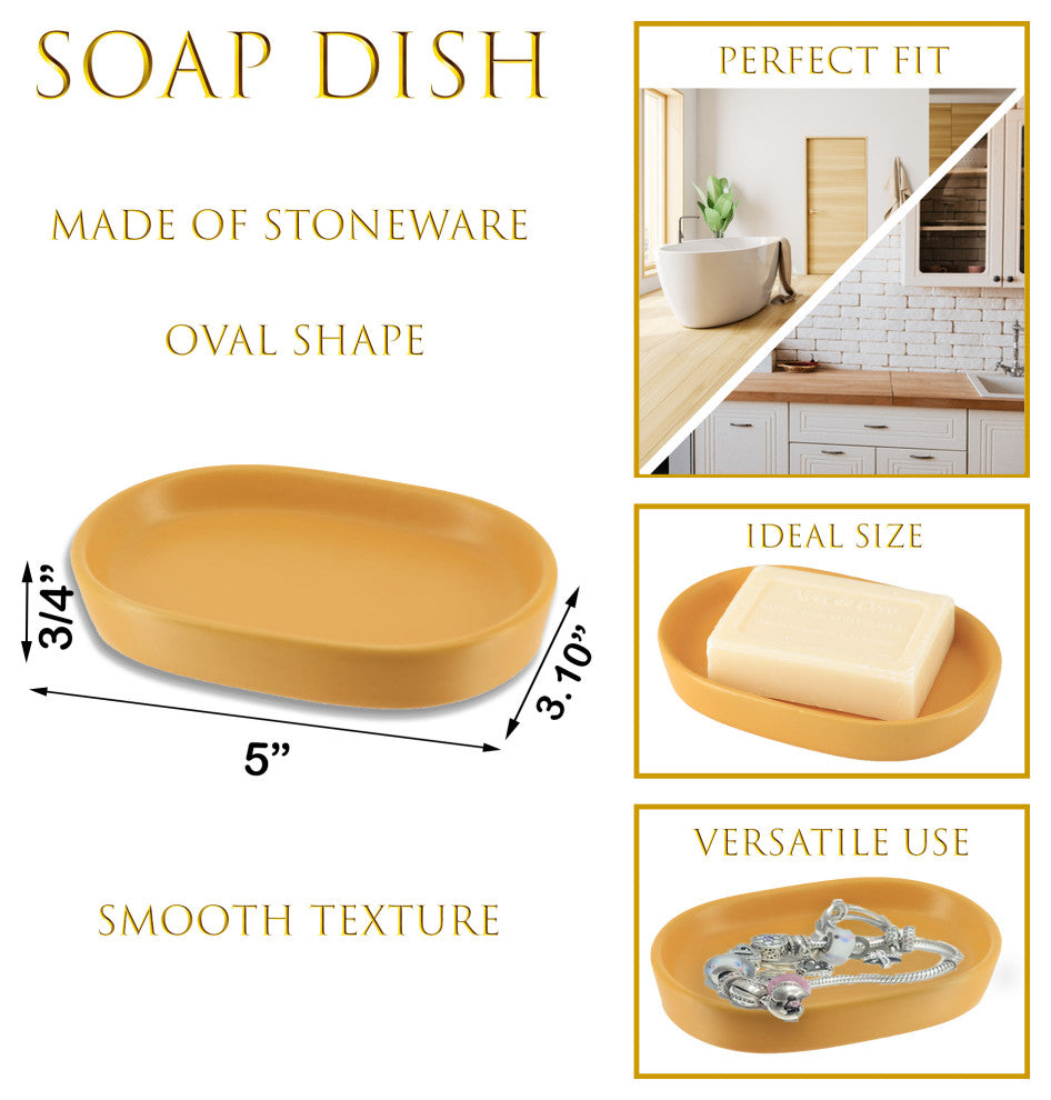 Bathroom Accessory Set, 4 Piece, Yellow Mustard, Soap Dish Only