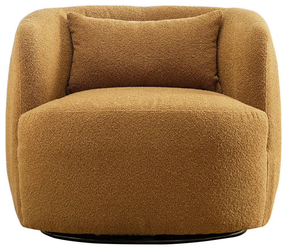 34" Wide Boucle Upholstered Swivel Armchair, Brown