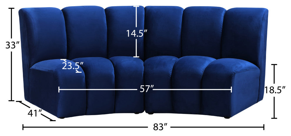 Infinity Channel Tufted Velvet Modular Chair, Navy, 2 Piece
