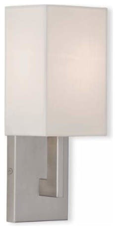Wall Sconce with Handcrafted Off-White Fabric Hardback Shade, Brushed Nickel