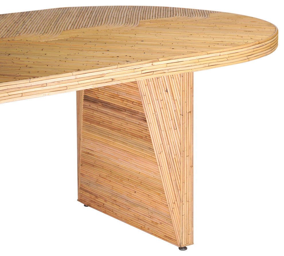 Caren Natural Rattan and Glass Oval Dining Table