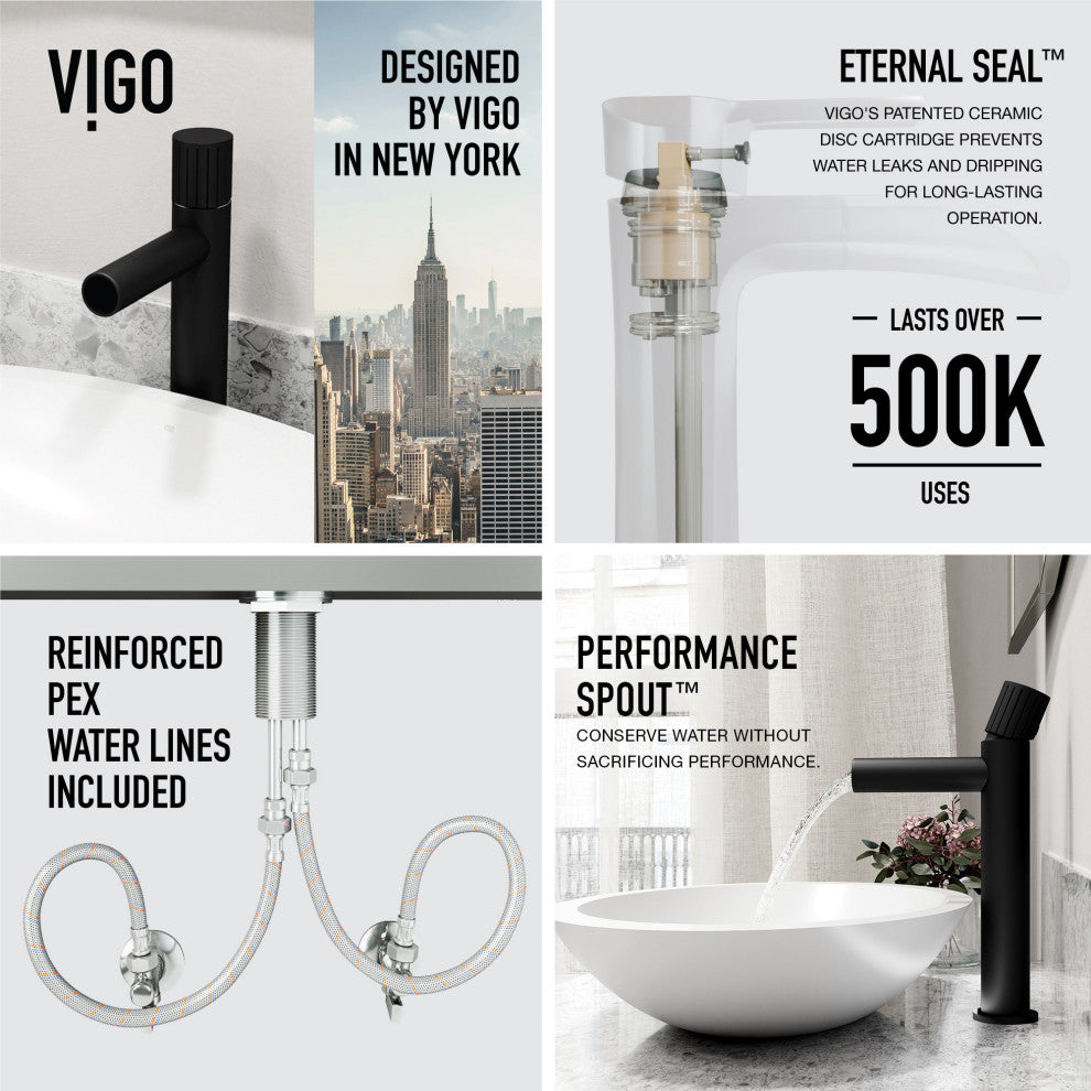 VIGO Ashford 11" H Single Handle Single Hole Bathroom Vessel Faucet, Matte Black